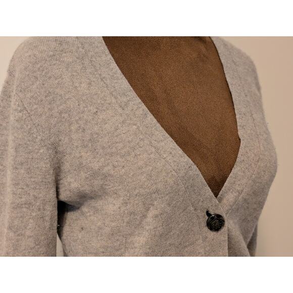 Lauren Ralph Lauren 100% Cashmere Gray Long V-neck Cardigan Sweater Academia S - Picture 5 of 9